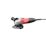 Esmeriladora angular eléctrica Milwaukee de 4-1/2 pulgadas y 840 W, vista lateral con cuerpo rojo y disco instalado