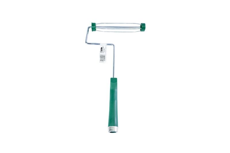 Rodillo para felpa de 5 alambres Nova verde 9 pulgadas superior, vista frontal del mango verde y estructura metálica