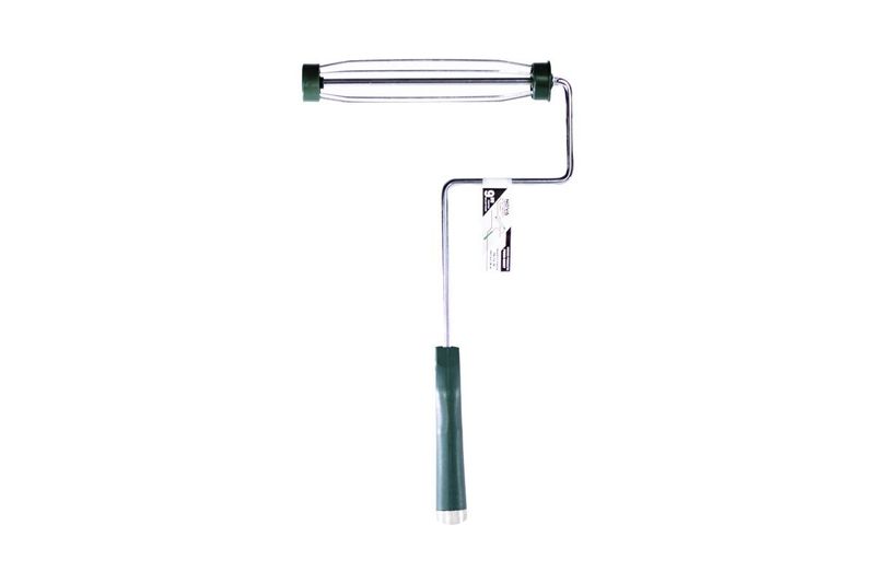 Rodillo para felpa de 5 alambres Nova verde 9 pulgadas superior, vista lateral completa con mango verde y estructura metálica
