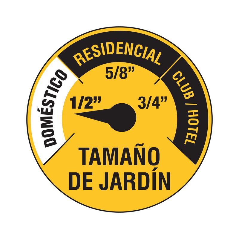 Manguera 1/2 pulgada x 15 metros 3 capas azul Pretul, gráfico circular sobre el tamaño de jardín y uso recomendado