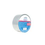 Tape para ducto Best Value de 2 pulgadas x 50 yardas gris aluminio, rollo visto de frente con etiqueta blanca y roja