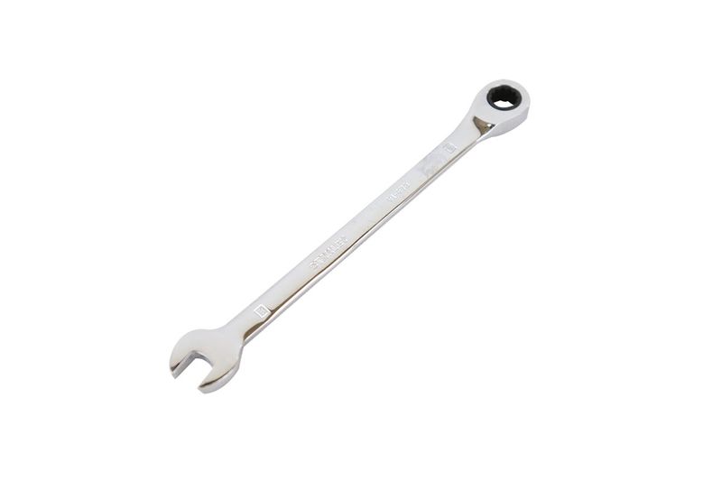 Llave combinada de ratchet Stanley de 8 mm, vista superior completa sobre fondo blanco
