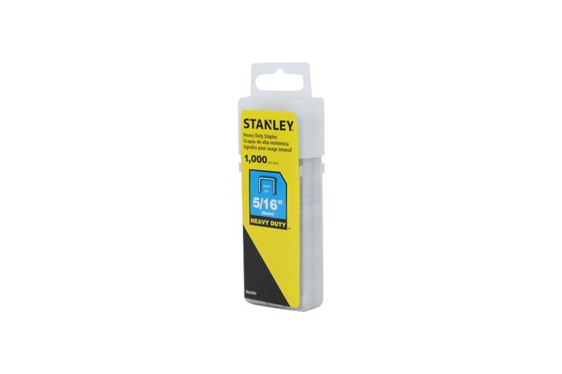 Grapas 1000 piezas Stanley de 5/16 pulgadas para uso pesado, envase plástico transparente con etiqueta amarilla y negra