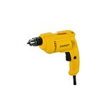 Taladro rotación eléctrico Stanley de 3/8 pulgadas y 550 W, vista lateral del equipo en color amarillo