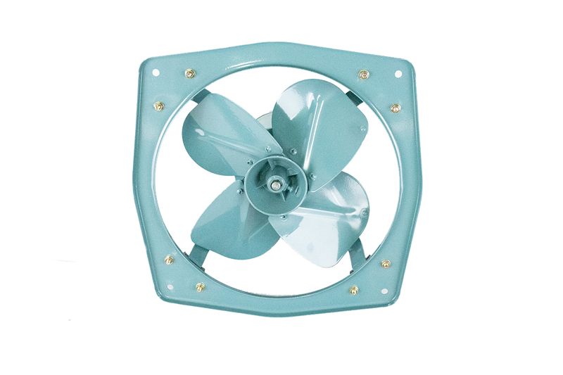 Extractor de aire industrial Nimbus de 18 pulgadas y 3530 cfm, vista frontal del equipo en color celeste