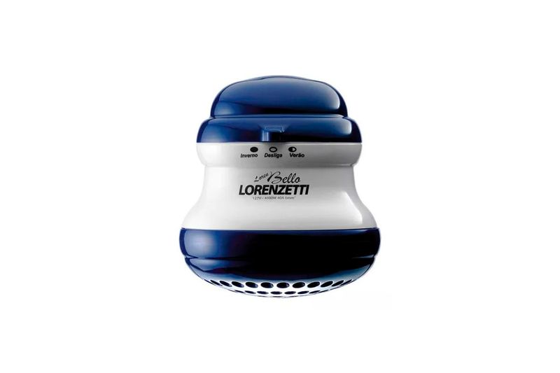 Ducha eléctrica Bello Banho 3T Lorenzetti azul ultra 127 V/5500 W, vista frontal del panel de control y marca