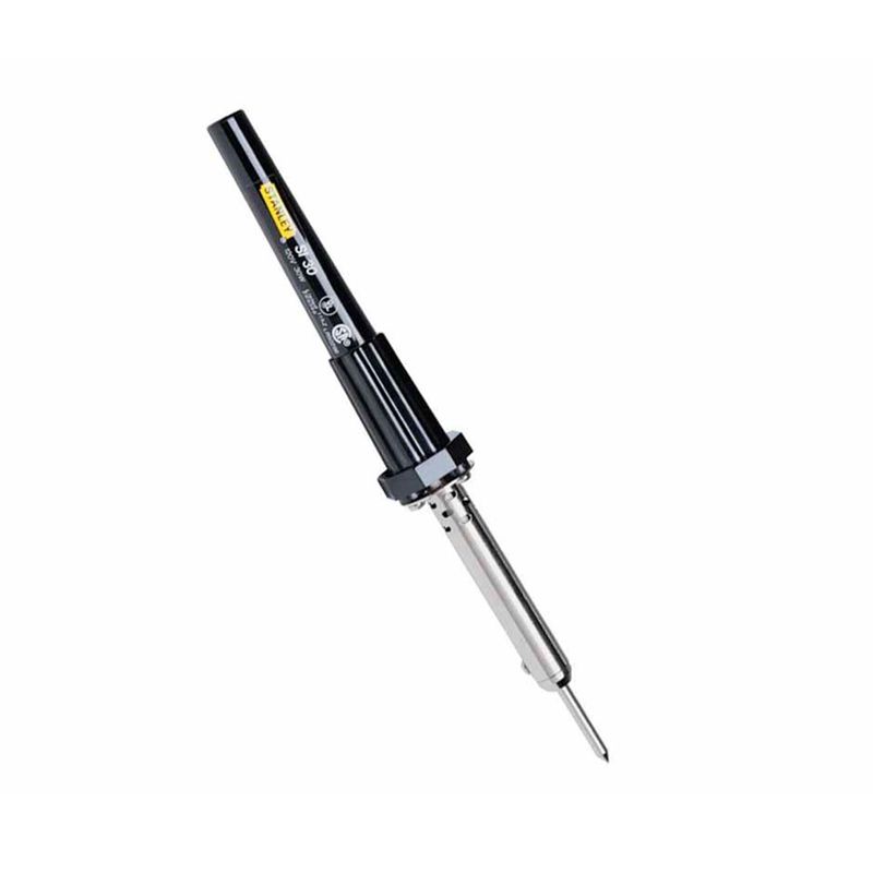 Cautín para soldar 110V Stanley de 30W, vista lateral completa con cuerpo negro y punta metálica