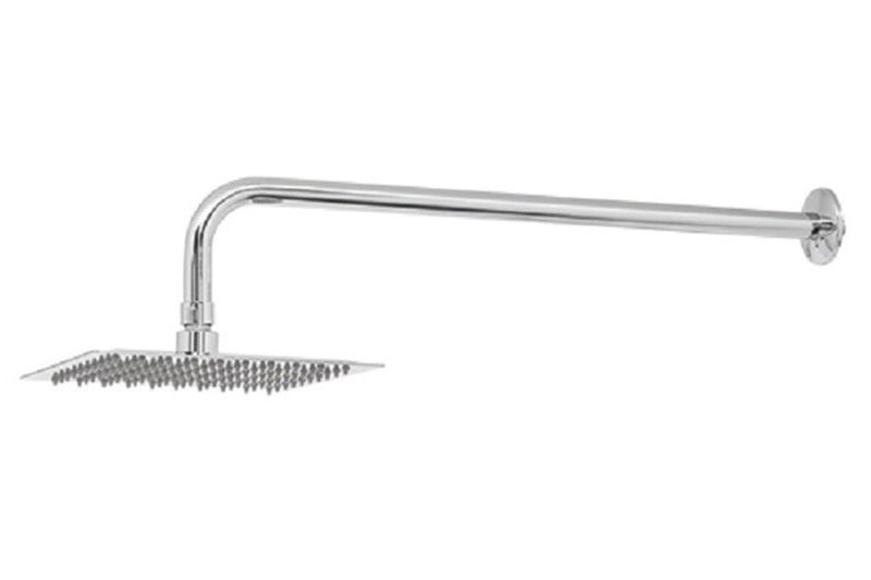 Cabeza de ducha cuadrada brazo y flange Foset 8 pulgadas Riviera, vista lateral del brazo extendido y la regadera