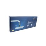 Cabeza de ducha cuadrada brazo y flange Foset 8" Riviera, empaque azul con ilustración del producto y marca