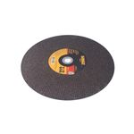 Disco abrasivo DeWALT de 14 x 3/32 x 1 pulgadas para corte de metal, vista frontal con etiqueta central amarilla