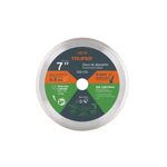 Disco de diamante Truper de 7 pulgadas, aro continuo para loseta y azulejo, vista frontal del disco con etiqueta colorida