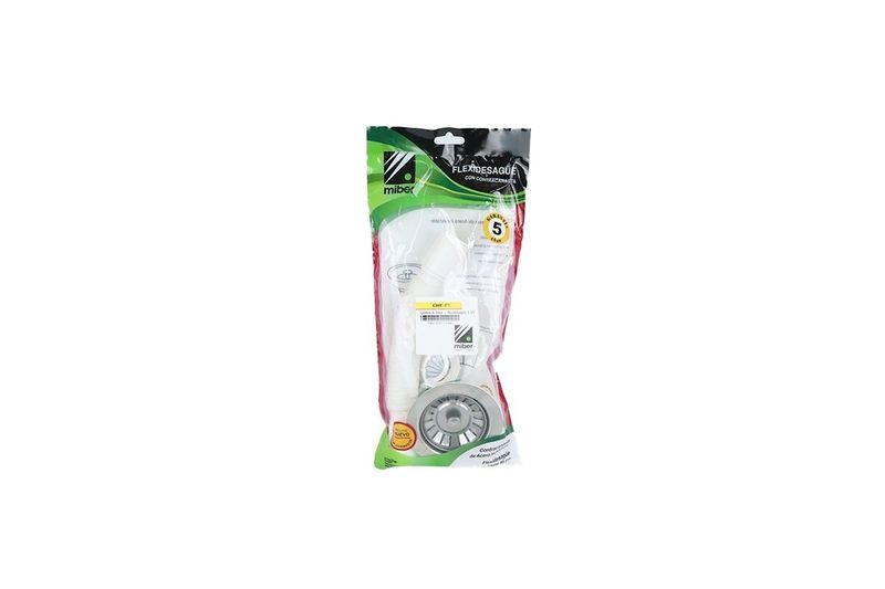 Trampa para pantry Miber de 1-1/2 pulgadas PVC flexible con canasta blanco, producto dentro de su empaque plástico