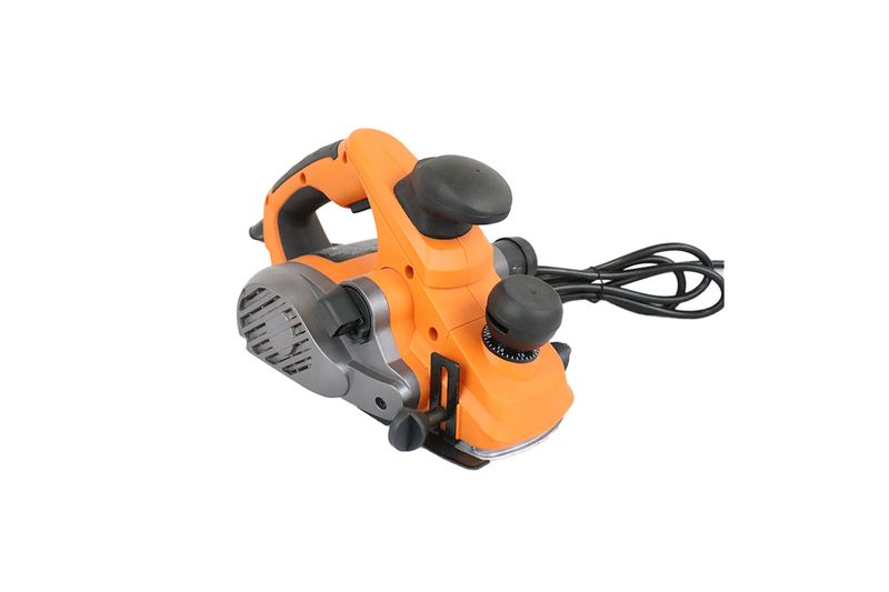 Cepillo eléctrico profesional Truper de 3-1/4 pulgadas y 850 W, vista lateral trasera con cable eléctrico enrollado