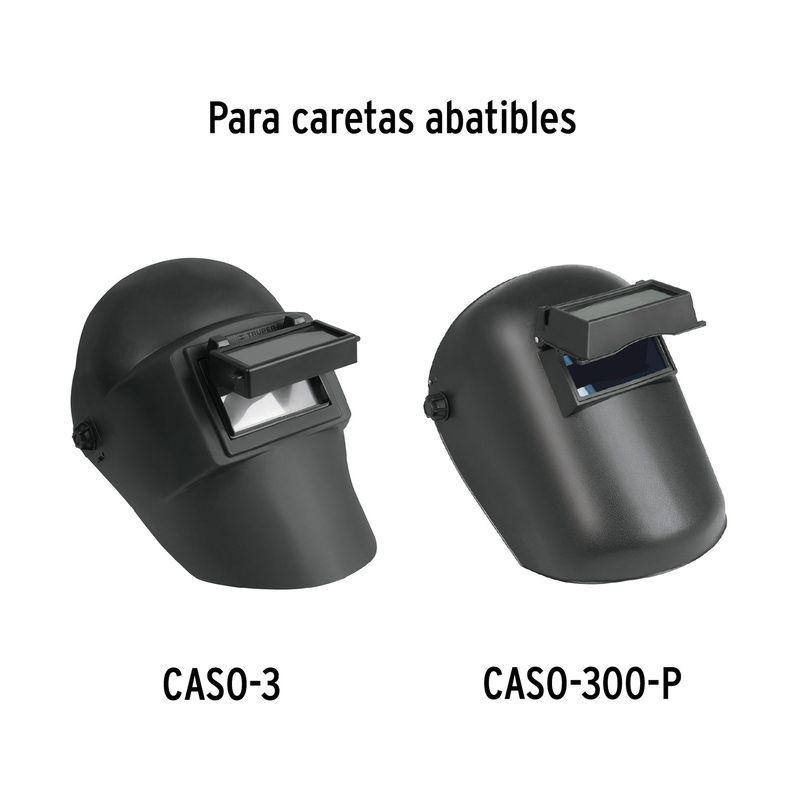 Lente para careta soldar Truper No. 11, gráfico comparativo instalado en dos modelos de caretas abatibles negras