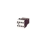 Contactos auxiliares Eaton para contactor DILM7 a DILM32 4NO, perspectiva frontal del módulo blanco con terminales negras