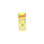 Ambientador pinito aroma vainilla Little Trees, empaque plástico transparente con diseño de vainilla y fondo amarillo