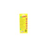 Ambientador pinito aroma vainilla Little Trees, reverso del empaque amarillo con instrucciones en varios idiomas