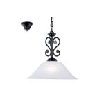 Lámpara de techo colgante Murcia acero negro/blanco IP20 E27 Eglo, cuerpo negro con pantalla de vidrio blanco opalino