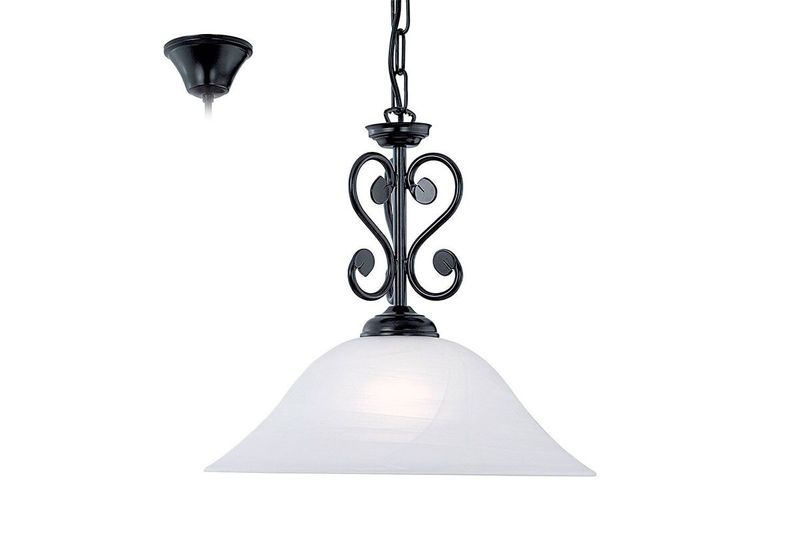 Lámpara de techo colgante Murcia acero negro/blanco IP20 E27 Eglo, cuerpo negro con pantalla de vidrio blanco opalino