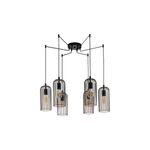 Lámpara de techo colgante Roccamena acero negro/cobre 5L E27 Eglo, con pantallas de alambre y bombillos tipo Edison