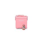 Hielera 11 qt rosado Tag a Long con correa Igloo, vista frontal con una lata de bebida roja al lado