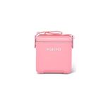 Hielera 11 qt rosado Tag A Long con correa Igloo, vista frontal del contenedor con correa superior y logo blanco
