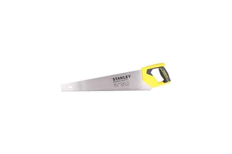 Serrucho Stanley de 20 pulgadas con mango plástico Heavy Duty, vista lateral completa sobre fondo blanco
