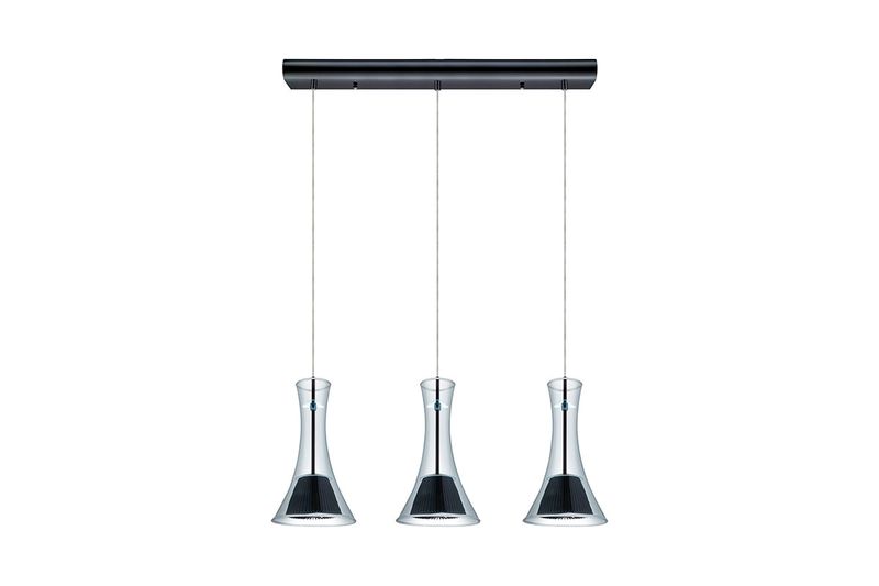 Lámpara colgante Musero 3L IP20 4W negro transparente Eglo, tres pantallas de vidrio transparente y base negra lineal