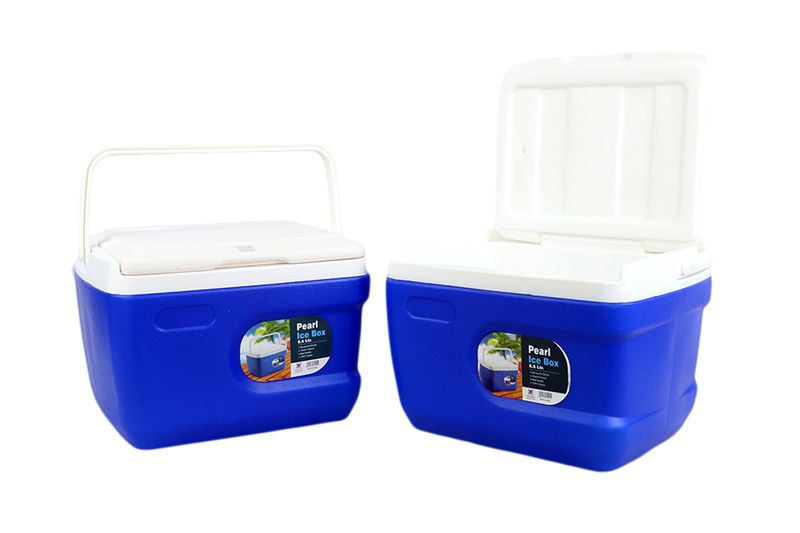 Combo hielera 31, 5.5 y 2 litros 3 piezas azul Pearl, dos hieleras azules con tapa blanca, una cerrada y otra abierta