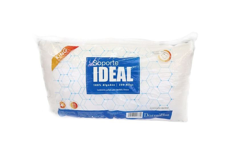 Almohada queen 50 x 70 cm Matrix DormiPlus, empaque plástico transparente con etiqueta azul y blanca de Soporte Ideal