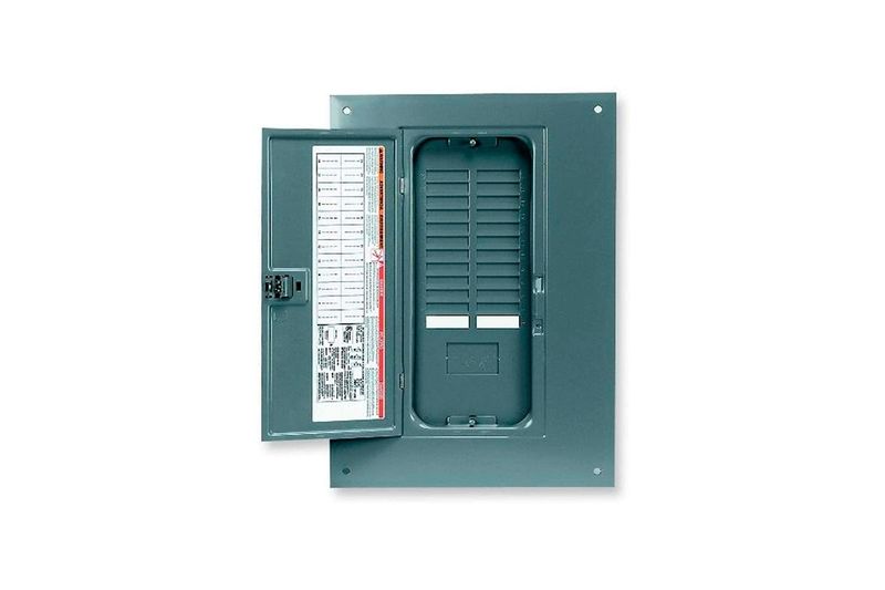 Tapa para centro de carga Square D de 16 y 24 espacios para empotrar, vista frontal abierta en color gris