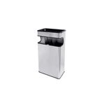Basurero rectangular 27 L con cenicero acero inoxidable Jofel, vista frontal en ángulo que muestra la parte superior negra