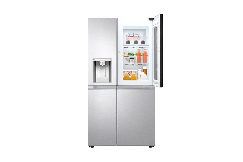 Refrigerador Inverter Instaview Door in Door 812 L Craft Ice LG, vista frontal con puerta superior derecha abierta
