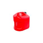 Bidón plástico para gasolina con boquilla 5 gal Midwest, vista lateral del recipiente rojo con advertencias grabadas