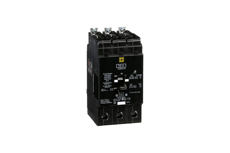 Breaker 3x110 A atornillable EGB 35 kA 480/277 V Square D, vista frontal del dispositivo eléctrico en color negro