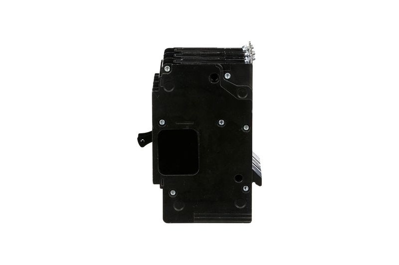 Breaker 3x110A atornillable EGB 35kA 480/277V Square D, vista lateral del cuerpo negro con tornillos de sujeción