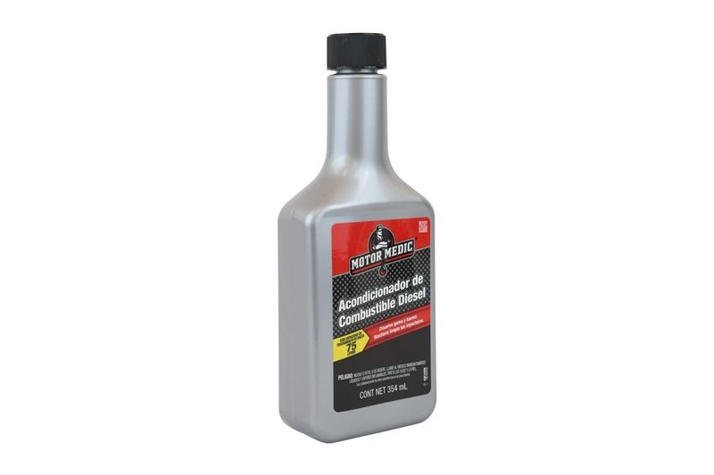 Aditivo para diésel 12 onzas Gunk, botella de plástico gris con etiqueta roja y negra de Motor Medic