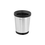 Basurero redondo 12 l acero inox. Tramontina, vista frontal del cuerpo metálico con borde y base de plástico negro