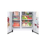 Refrigerador Inverter InstaView sin dispensador negro SBS 655 L silver LG, vista interior de cajones con alimentos