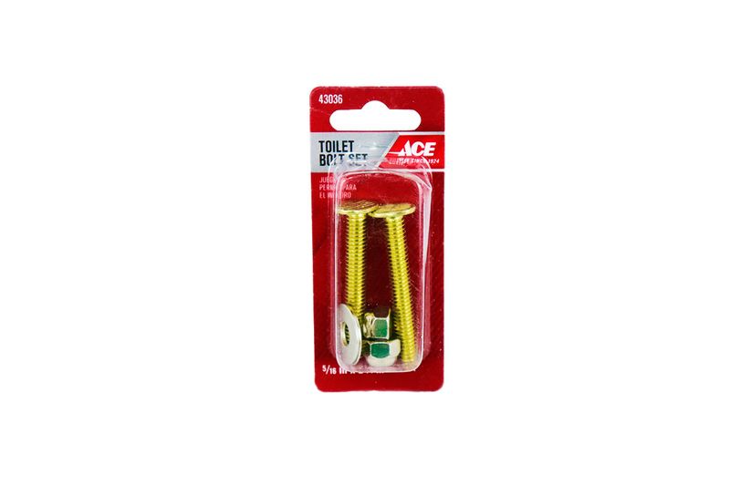 Tornillos para flange inodoro 2 piezas Ace, kit en empaque blister con tornillos dorados, arandela y tuercas