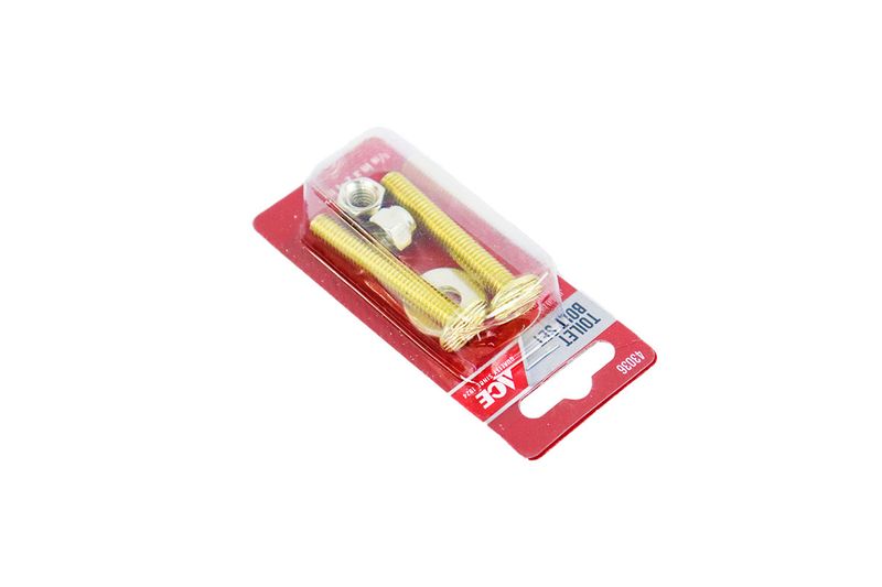 Tornillos para flange inodoro 2 piezas Ace, kit en empaque plástico con tornillos dorados y tuercas plateadas