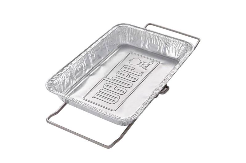Kit de ahumado 4pk Weber, bandeja de aluminio con logo grabado y soporte metálico rectangular