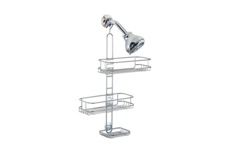 Organizador de ducha ajustable caddy 3 niveles Interdesign, estantería metálica cromada colgada de la regadera