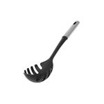Cuchara para spaghetti silver industrial Ilko, vista lateral completa con mango metálico y cuerpo negro con ranuras