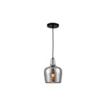 Luminaria colgante Cresida I plata 1L E27 8.5W Tecnolite, vista frontal con pantalla de vidrio martillado y cable negro