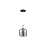 Luminaria colgante Cresida I plata 1L E27 8.5W Tecnolite, vista frontal del cuerpo de vidrio martillado y cable negro