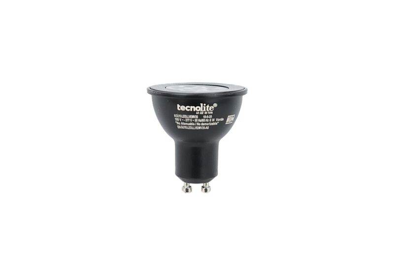 Bombillo LED exterior Moon Light GU10 16 W 3000 K/verde/6500 K 100-277 V Tecnolite, vista frontal del cuerpo negro y pines
