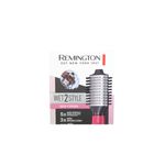 Cepillo emisor de aire 110 volt fucsia Remington, empaque frontal con ilustración del equipo y beneficios del producto