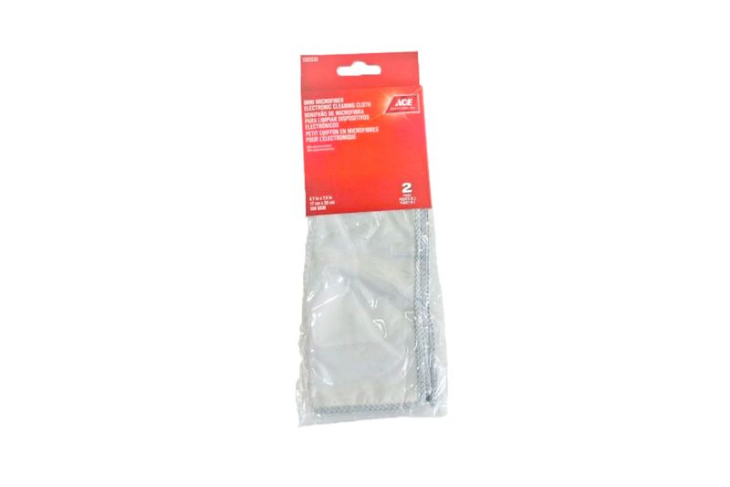Paño de microfibra electrónico 2 pack 17 x 20 cm gris Ace, empaque plástico con tarjeta roja y blanca