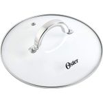 Juego de olla y vaporera para cocina pasta 5 qt Oster, vista superior de la tapa de vidrio con asa metálica